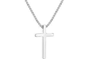 Tuefuzy Cross Necklace for Men, Silver Cross Stainless Steel Pendant Necklace, Mens Cross Chain