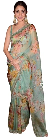 Women's Vichitra Silk Beautiful Exclusive Embroidered Work Saree (Rose-7, Green)