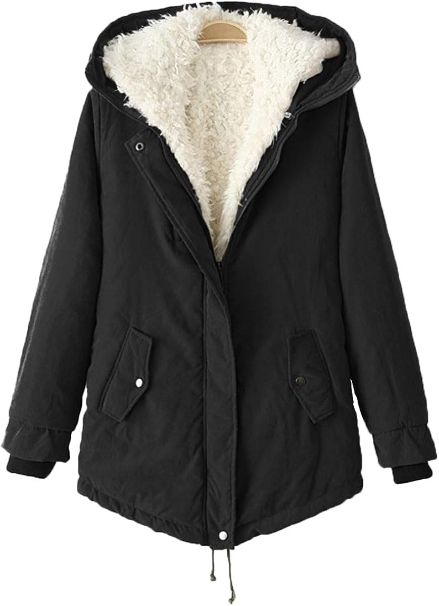 FOURSTEEDS Women's Loose Fit Hooded Solid Color Long Sleeve Sherpa