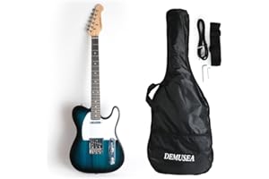 Demusea Full Size Electric Guitar Beginner Starter Practice Solid Wood SS Pickup Fixed Bridge bolt on Gig Bag And Strap (DTL-30, Blueburst)