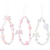 ANATTASOUL 3 Styles Beaded Phone Charm Bow and Love Aesthetic Phone Lanyard Wrist Strap, Cute Keychain Decoration for Wallet AirPods Camera Mobile Pendants Decor