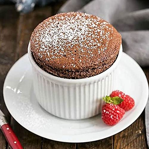 7oz Ramekin Set of 6 Rollin Porcelain Souffle Dishes Round Classic Style Creme Brulee Set Professional Grade Ramekins Oven Safe For Baking Desserts, Souffle, Custard, Pudding, Creme Brulee, Ice Cream