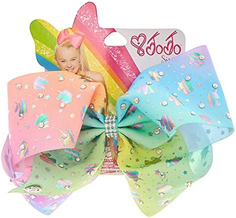 Jojo Large Holographic Unicorn Stars Stone Accent Hair Dance Fashion Bow