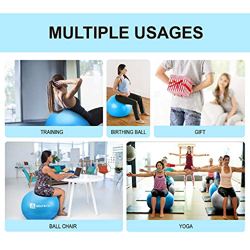 A AZURELIFE Professional Grade Exercise Ball, Anti-Burst&Non-Slip Stability Balance Ball with Quick Pump Included, Multiple Sizes&Colors, Perfect for Birthing, Yoga, Pilates, Desk Chairs&Therapy - Thumbnail 4
