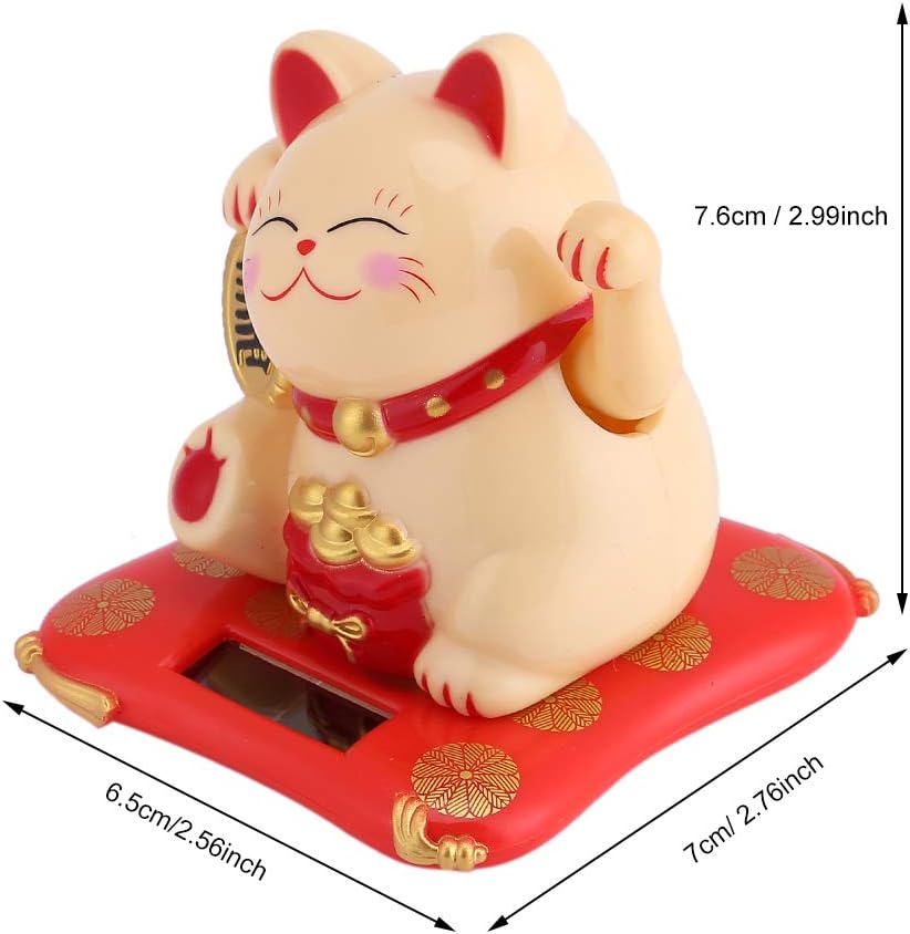 Zerodis Fortune Lucky Wealth Welcoming Cat Solar Powered Cute Cat with Waving Arm Home Display Car Decor(Yellow) - Image 4