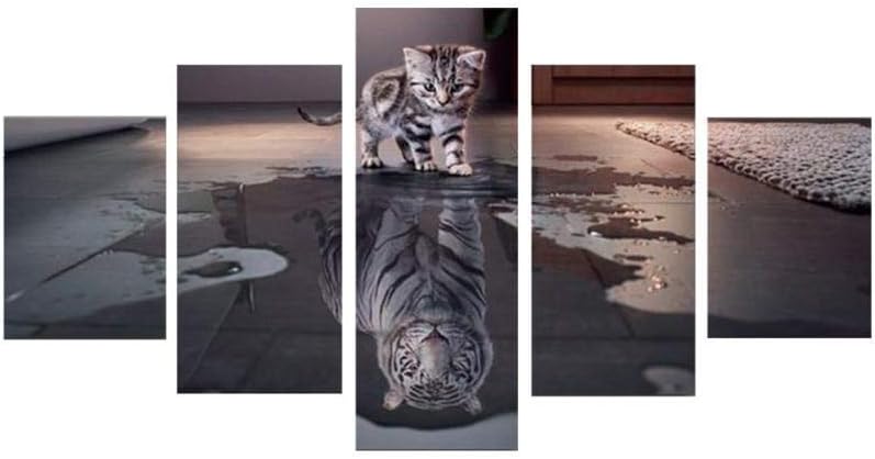 Dixinla Creative Wall Art Painting Decor Cat Reflection Tiger Decorative Oil Picture Wall Without Frame