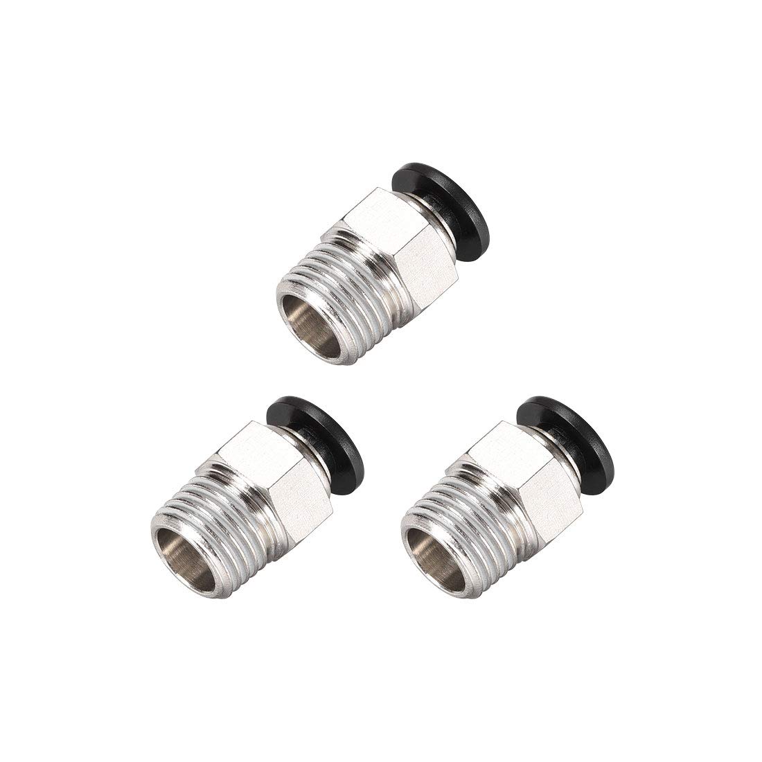 sourcing map Straight Pneumatic Push to Quick Connect Fittings 1/4NPT Male X 6mm Tube OD Silver Tone 3pcs