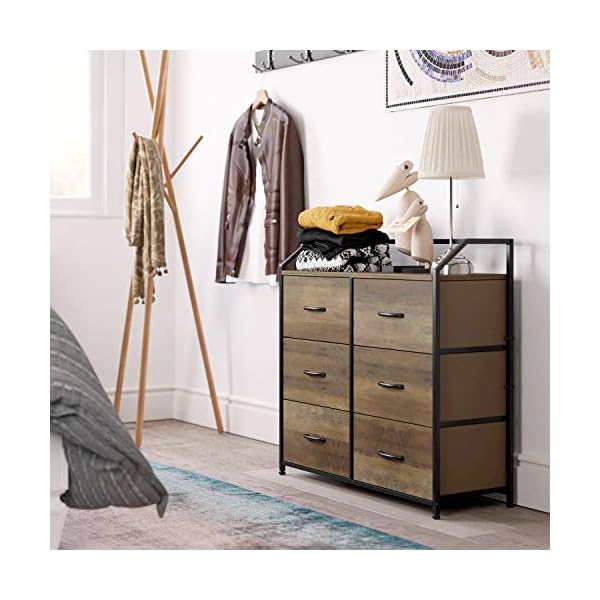 HOMECHO Fabric Dresser with 6 Drawers, Wide Chest of Drawers with Wood Top, Sturdy Metal Frame