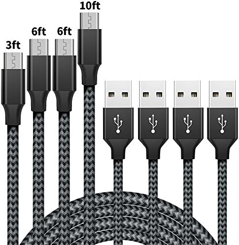 Micro USB Cable, 4Pack 3FT 6FT10FT Premium Durable High Speed USB 2.0 to Micro USB Android Charging Cable for Samsung/Sony/Nexus/LG/Kindle Fire HD 6/Fire HD 8/Fire HD 10 and Windows/PS4 And More