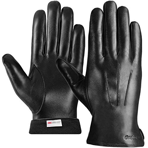 Leather Gloves for Men,Black Driving Leather Gloves,Winter 3M