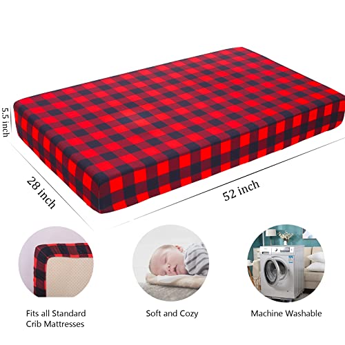 UOMNY Crib Sheet Set Red and Black Buffalo Plaid for Christmas