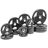 XMark Premium Quality Rubber Coated Tri-grip Olympic Plate Weights - Sold in Sets