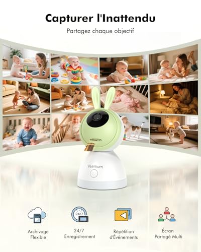 YESIMOM 1080P Baby Monitor 360° PTZ Baby Phone with Video and Audio Camera APP, Infrared Night Vision, 4X Zoom, Motion Detection/Sound Auto Tracking, Zone Alarms