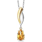 Gem Stone King 925 Silver and 10K Yellow Gold Yellow Citrine Pendant Necklace for Women | 0.84 Cttw | Gemstone November Birthstone | Pear Shape 7X5MM | With 18 Inch Silver Chain