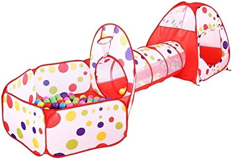 Netchain Children Kids Playhouse Tents by Indoor Outdoor 3 in 1 Pop Up Kid Tent House + Playing Tunnels + Baby Balls Pool Tube with Zippered Storage Bag for Boys and Girls (Not Included Balls) (red)