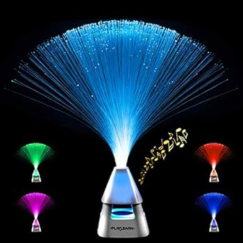 Playlearn Fiber Optic Lamp with Wireless Speaker - USB/Internal Rechargeable Battery Powered - Color Changing 14 Inch Mood Lamp
