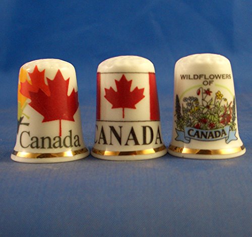 Porcelain China Collectable - Set of Three Thimbles - Canada Souvenir