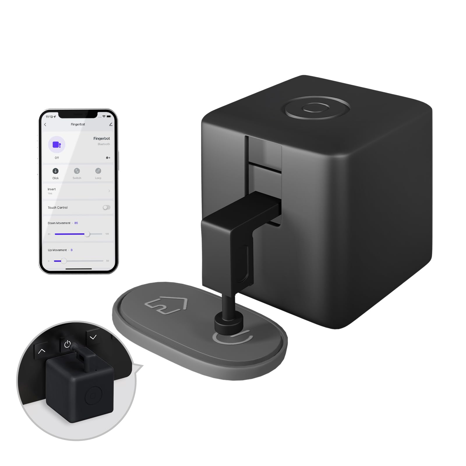 MOES Fingerbot Plus Smart Switch Button Pusher, Upgrade with Touch Control, Compatible with Smart Life App, Requires Tuya Bluetooth Hub for Alexa Google Home, Voice Timer IFTTT -Black
