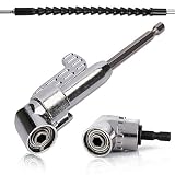 QISF 2Pcs 105 Degree 1/4 Inch Right Angle Drill Adapter Hex Shank Screwdriver Angled Bit Holder Power Drill Tool(1Pcs Short & 1Pcs Long) + 1Pcs Flexible Angle Extension Bit Kit for Screwdriver &Drill