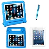 HDE iPad Mini Kids Shockproof Case Bundle Child Proof Safe Protection Cover Handle Stand for Apple iPad Mini 1 / 2 / 3 / Retina with Screen Protector + Matching Stylus (Blue)