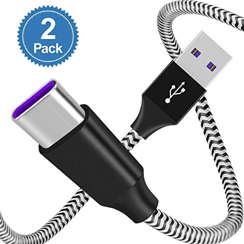 USB C Cable, Moqika(1m/2m 2-Pack) Type C Cable 5A SuperCharge Nylon Braided Fast Charging Cable Compatible Huawei Mate20/10/9 Pro, P20/10/Pro,Samsung Galaxy S10 S9 S8 A3 A5