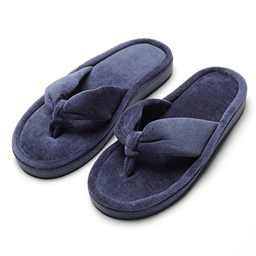 INFLATION Women's Thong Flip Flops House Indoor Slippers Fluffy Slippers Slip on Outdoor Slippers for Women Navy