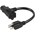 1 Foot Nema 5-15P Male to C13/ Nema 5-15R Piggyback Power cord, UL CUL SJT 14AWG 3C, Replacement for Daisy Chain Pro Audio DJ etc