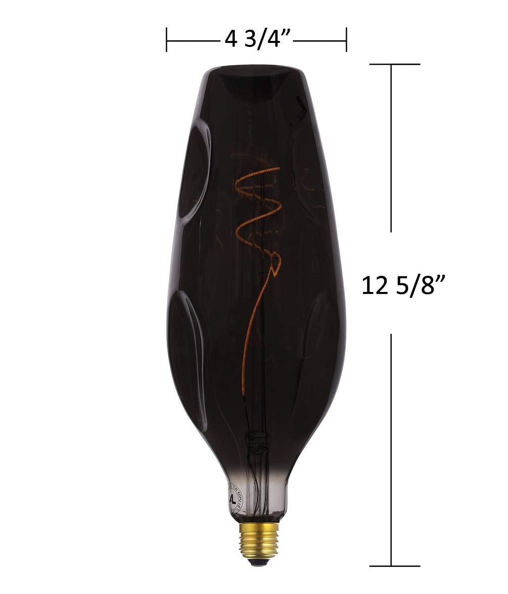Large Decorative LED Bulb, Vintage Spiral Filament Edison Light Warm Yellow Dimmable 120V/6W Black Glass E26 Decor Lamp 2200K Energy-Saving Light for Home, Bar, Yard (VA115)