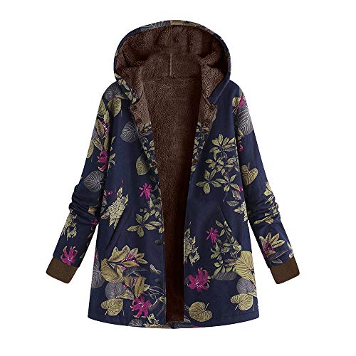 Women's Jacket Duseedik Womens Winter Warm Outwear Floral Print Hooded Pockets Vintage Oversize Coats (Navy A, US:12/CN:2XL) - Thumbnail 6