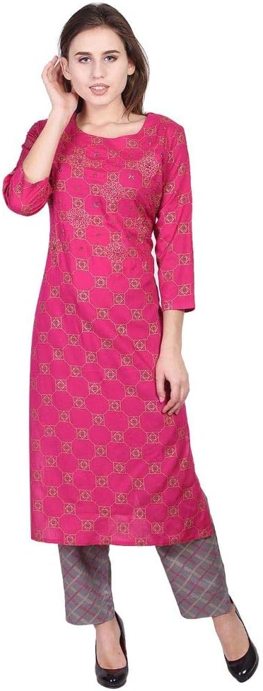Rayon Embroidered Work Top Tunic Kurti for Women with Pants Dresses for Wedding Fashion Kurta