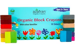 Azafran Organic Block Crayons - 16 Colors, 120 Grams - Vegan, Ideal for Motor Skills Development & Hand Eye Coordination
