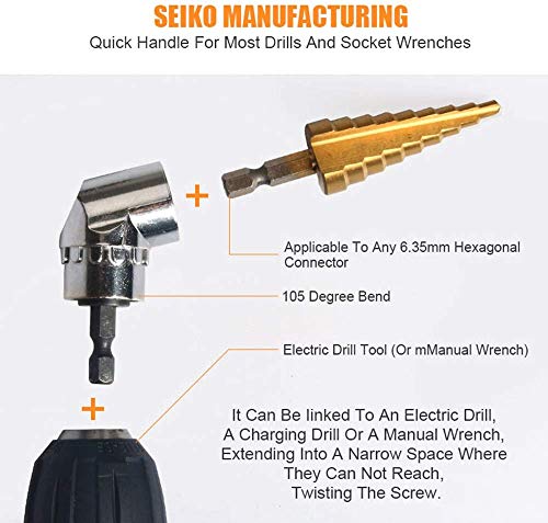 105 Degree Right Angle Extension Power Screwdriver Drill Attachment,90° Drill Bit Adapter,Square Hole Drill Bit with 1/4 inch Drive 6mm Hex Quick Change Magnetic Drill Bit Angled Bit Power Drill Tool