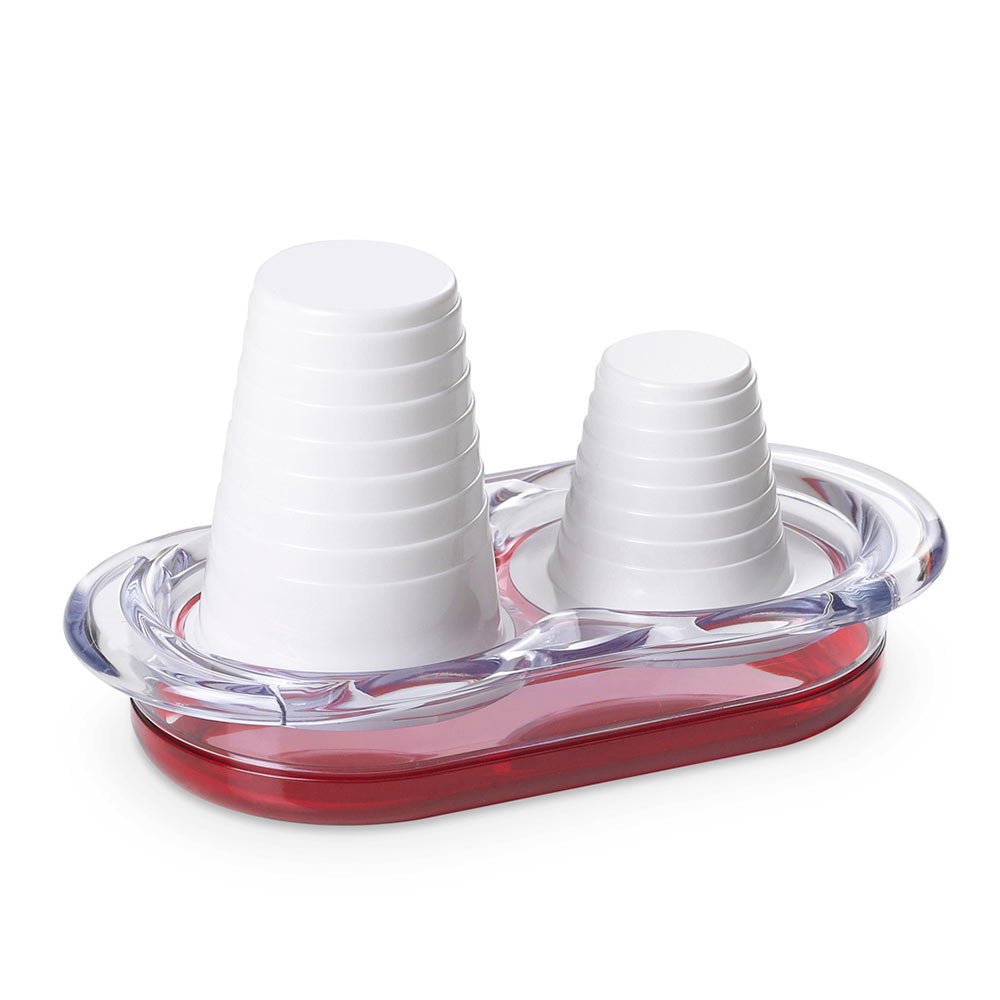 Omada Design Double Cup Holder for Water and Coffee Glass, Happy Drink Line, Red