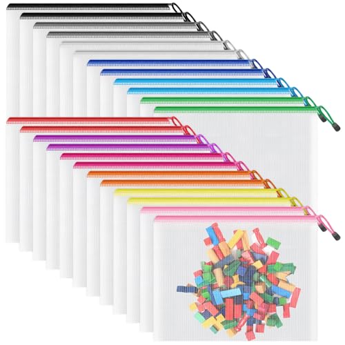 Smarpau 24PCS Plastic Wallets A5 - Plastic Folders A5 Zip Wallets Zip Lock Bags Waterproof Mesh Document Bags for School, Office Supplies, Home Storage(12 Colors)