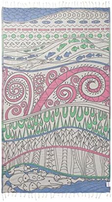 InfuseZen Bright and Colorful Fish in Stream Turkish Towel for The Beach, Pool or Bath, Blue, Orange and Lime Green Oversized Peshtemal, Made from 100% Turkish Cotton (Multi2)