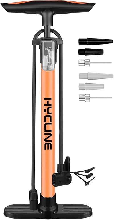 Hycline Bike Pump Floor Pump 150 PSI Dual Valve Presta Schrader Orange