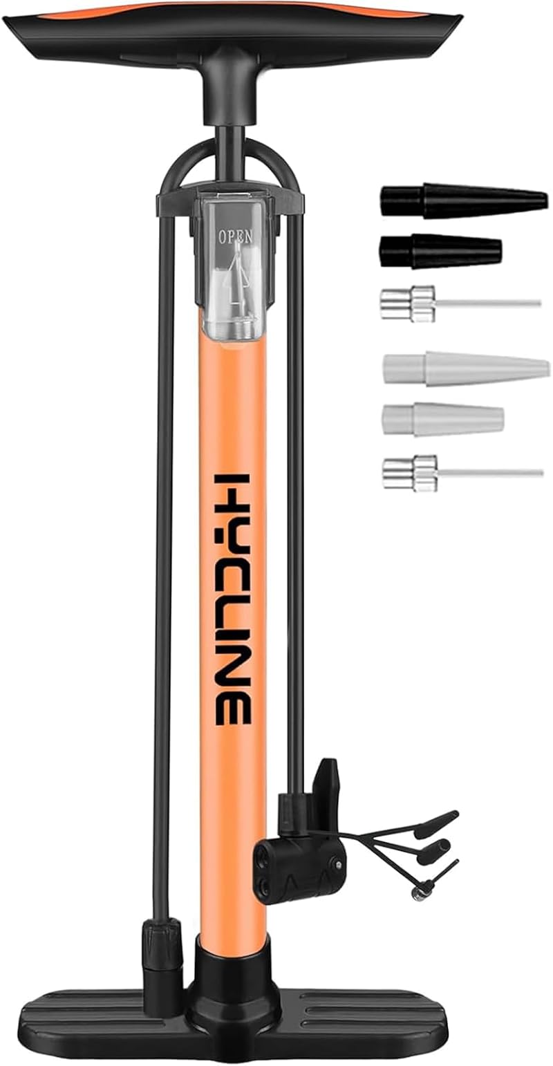 Hycline Bike Pump Floor Pump 150 PSI Dual Valve Presta Schrader Orange