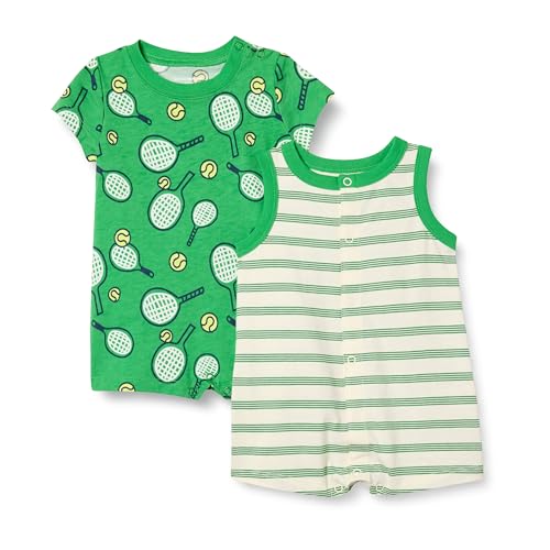 Amazon Essentials Ensemble De Combinaisons Sans Manches Et Manches Courtes Mixte Bébé, Lot de 2, Rayures/Sportif, Prématuré