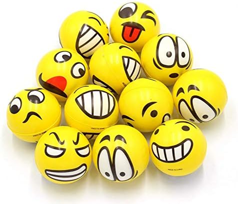SPADORIVE 2.5 inch Yellow Kids Adults Favor at School Fun Face Stress Balls Cute Hand Wrist Stress Reliefs Squeeze Balls - School Office Party Favors (12 Pack)
