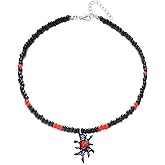 Hremhoo Gothic Halloween Necklace for Women Pumpkin Crow Cat Spider web Beaded Pendant Necklace Punk Vintage Crystal Necklaces Halloween Jewelry for Women