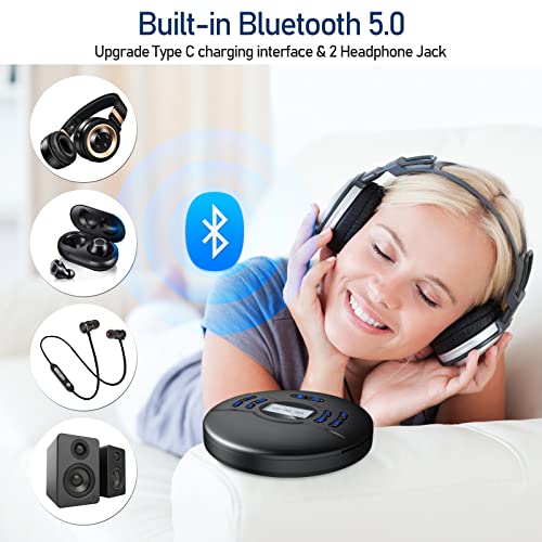 Gueray Portable CD Player Bluetooth Rechargeable 2000mAh Battery Car CD