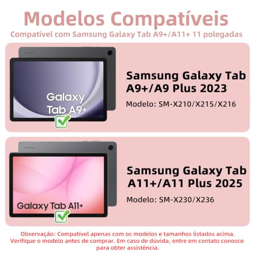 Capa com Teclado para Samsung Galaxy Tab A11+/A9+ 11", Layout em Português Brasileiro Teclado com Capa para Galaxy Tab A11 Plus 2025/ Tab A9 Plus 2023 11 Polegadas SM-X230/X236/X210/X215/X216, Rosa