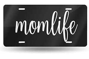 HANGWWZQ Mom Life Front License Plate Aluminum Decorative License Plates Funny Metal Car Plate 6"X12" Novelty Vanity Tag Cover with 4 Holes Car Decor Accessory