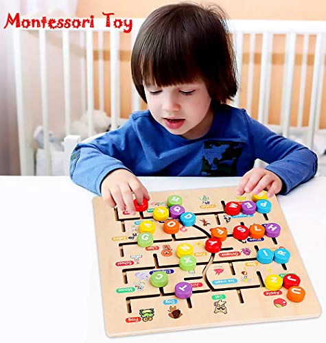 Montessori ABC Alphabet Game Toys for Toddlers Kids - Wooden Puzzle Learning Toys - Early Developmental Activity Encourages Fine Motor Skills and Color Recognition for Babies Ages 1 2 3 4 Years Old - Thumbnail 2