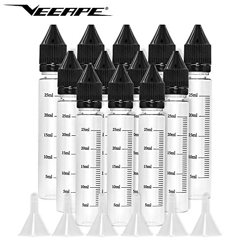 VEEAPE Soft PET Plastic Unicorn Bottles with Measurements, 30ml Portable Dropper Bottle with Childproof Cap & Long Thin Tip for juice or liquid (12 pcs + 6 Funnels)