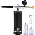 Airbrush Kit with Compressor - 48PSI Rechargeable Cordless Non-Clogging High-Pressure Air Brush Set Nail Machine, Airbrush Gun Set for Nail Art, Cake Decor, Makeup, Barber, Model Painting (BLACK)