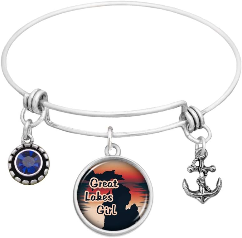 Great Lakes Girl Michigan Theme Wire Bangle Bracelet with Gift Box