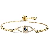 Evil Eye Bracelets Hamsa Bracelet - 18K Gold Plated Adjustable Eye of Protection Bracelet Silver Evil Eye Amulet ojo Bracelet Gold Evil Eye Jewelry Bangle Bracelets for Women