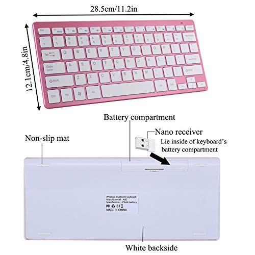 Pink Noiseless Click 2.4G Wireless Keyboard with Bluetooth 2.4G Dual Mode Mouse Quiet Typing 2-in-1 Portable Keyboard Mouse Combo