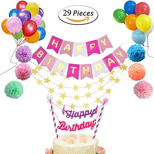 Happy Birthday Decorations,29 PCS Party Decorations with Happy Birthday Banner By Blessed Family (29 PCS)